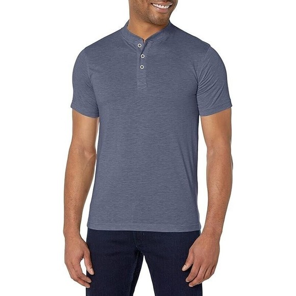 VTG 1946 Henley T-Shirt Mens L Blue Linen Cotton Poly Blend Short Sleeve NEW - Picture 1 of 7